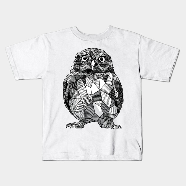 Cute Little Owl Geometric Sketchy Art Kids T-Shirt by polliadesign